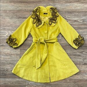 Ryu Women's Size Medium Belted Mustard Yellow Pea Coat